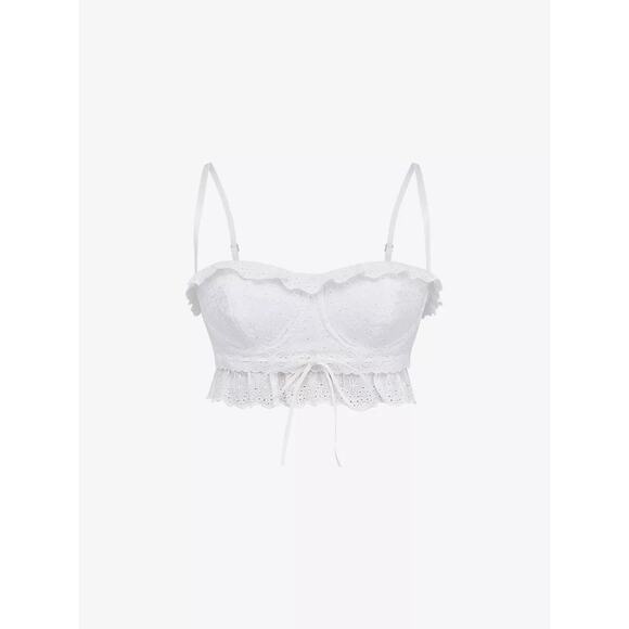 House of CB FEDERICA Ruffle Embroidered 
square-neck cotton-blend crop top L + - Picture 3 of 11